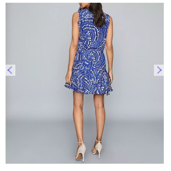 REISS Elsie Geo Print Dress - Blue, EUC, Freshly dry cleaned too! US14 EU46 UK18 - Picture 4 of 14